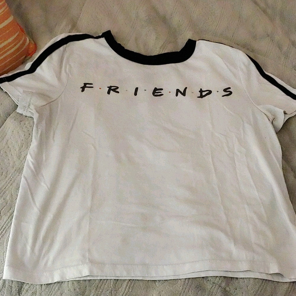 Friends White Top w/ Black Stripes on Shoulders